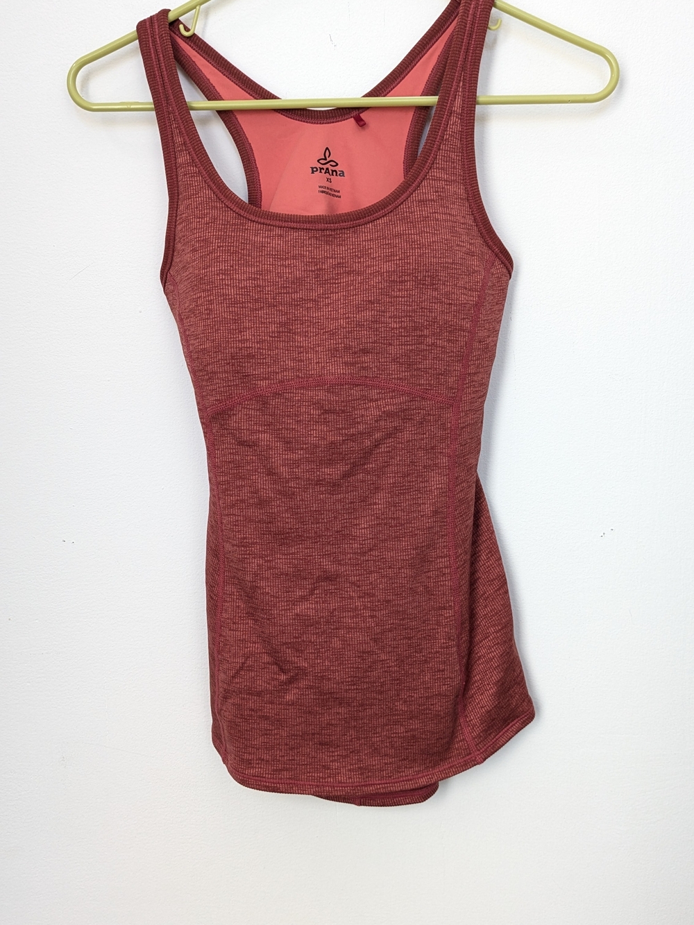Prana Women's Heathered Brick Red Orange Racerback Tank Built In Bra Women's XS